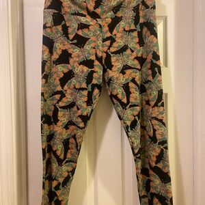 LuLaRoe Vibrant Orange and Green Butterfly Leggings